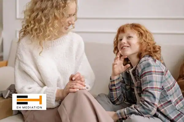 Happy mother and child after sorting child arrangements mediation Boston